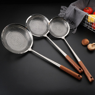 304 Stainless Steel Skimmer with Rosewood Handle, Large Size for Hot Pot and Frying, Filter and Drain, Extra Long