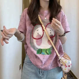 大码胖MM夏季纯棉时尚扎染洋气百搭短袖T恤女装别致宽松显瘦上衣