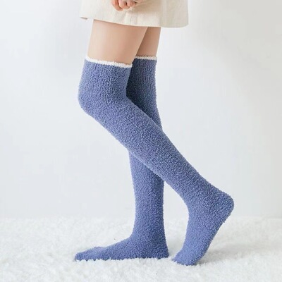 Coral Socks Knee socks Plush thickening sleep Solid Stockings Warm socks Floor socks