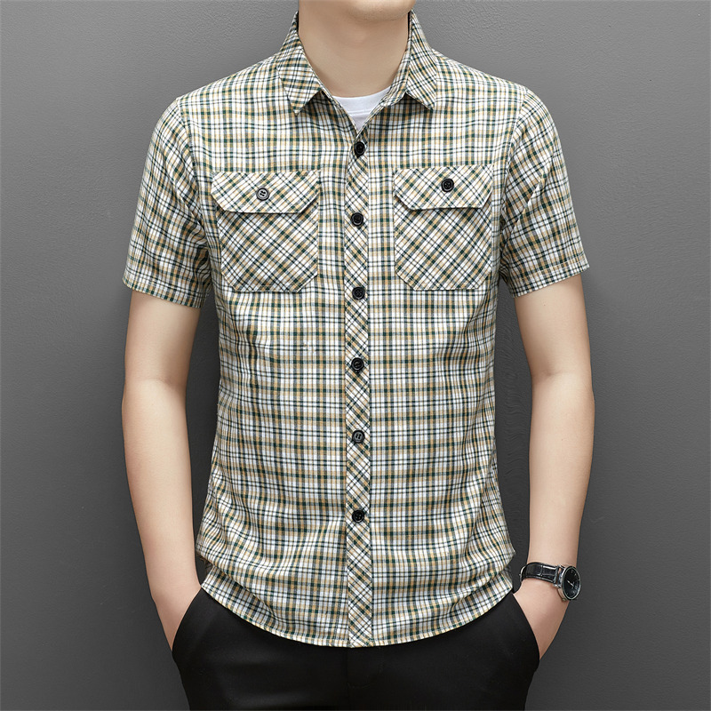 Casual Plaid Shirt Short-sleeved Men's Shirt Loose High-end Sense Men's Fashionable High-end Casual Shirt Pocket Men's Summer Casual Plaid Shirt Short-sleeved Men's Shirt Loose High-end Sense Men's Fashionable High-end Casual Shirt Pocket Men's Summer