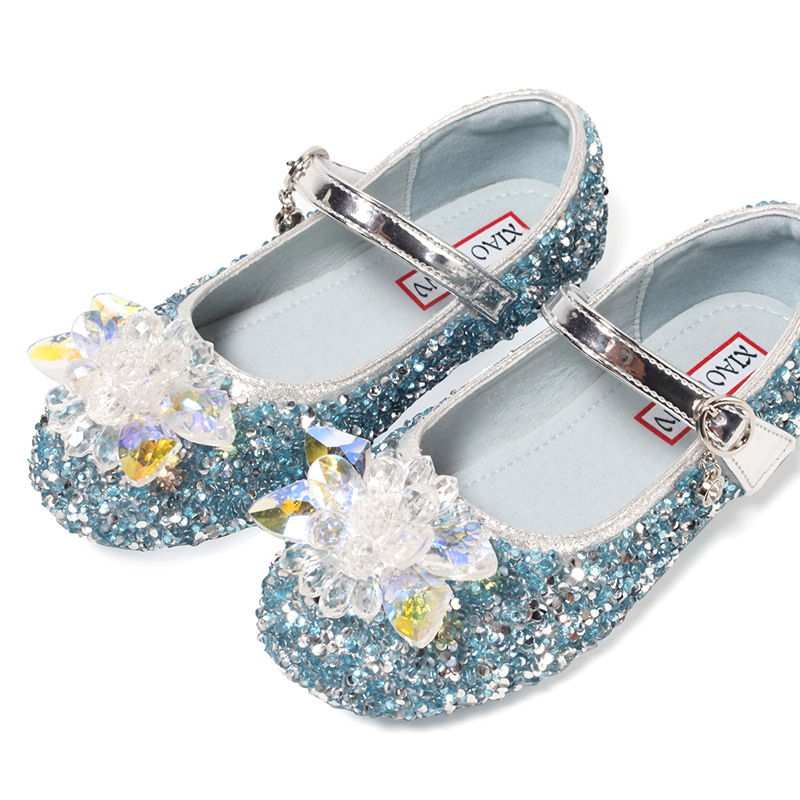 玻璃花女童爱莎公主鞋2023秋季新款儿童软底单鞋小女孩亮片水晶鞋