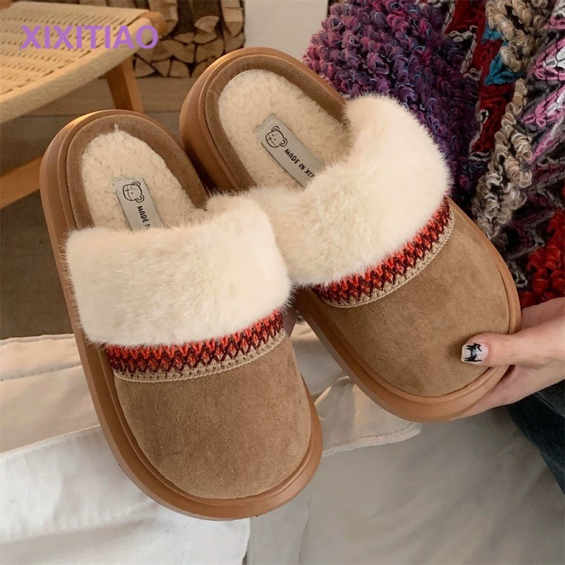 Universal ethnic winter non-slip slippers indoor, keep warm comfortable footwear for pregnant, ethnic style
