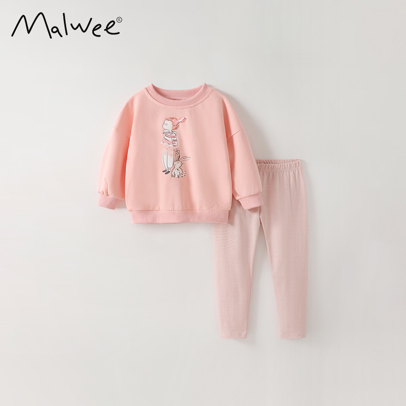 Trajes de niñas malwee transfronterizos otoño y invierno nuevos niños europeos y estadounidenses jersey pantalones de cintura elástica dos piezas