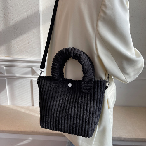  winter new corduroy handbag, foreign style one-shoulder crossbody handbag, simple bucket bag