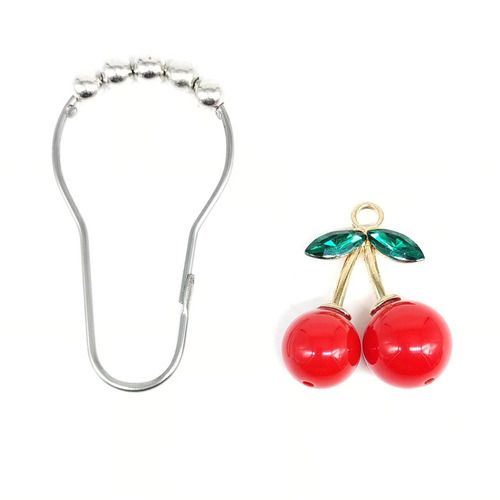European and American Cross-Border Red Large Cherry Bath Curtain Ring Hooks | Rust-Resistant Bathroom Decorative Bath Curtain Rods with Ball Bearings | Bath Curtain Hook Accessories