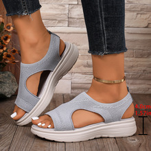 2025季欧美跨境厚底水钻飞织休闲女士凉鞋大码现货外贸