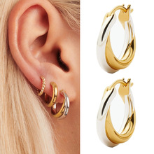 迪丽热巴明星同款双色耳环拼色高级精致耳饰撞色复古饰品首饰批发