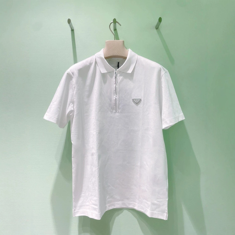 Top-quality 2026 summer new product: triangle logo zip-up polo shirt, light luxury casual men's short-sleeve with a turn-down collar Top-quality 2026 summer new product: triangle logo zip-up polo shirt, light luxury casual men's short-sleeve with a turn-down collar
