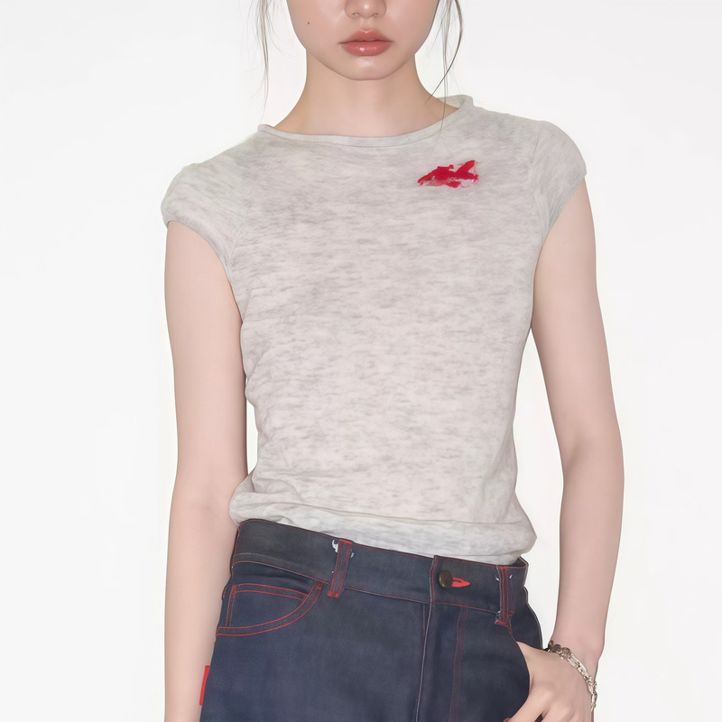 Little Goldfish Jacquard Roll-Neck Mohair Knit Soft and Comfortable Slim-Fit Short-Sleeve T-Shirt Little Goldfish Jacquard Roll-Neck Mohair Knit Soft and Comfortable Slim-Fit Short-Sleeve T-Shirt