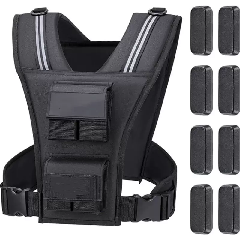 跨境新款可调节重量铁块负重背心负重衣沙袋背心健身马甲带反光条