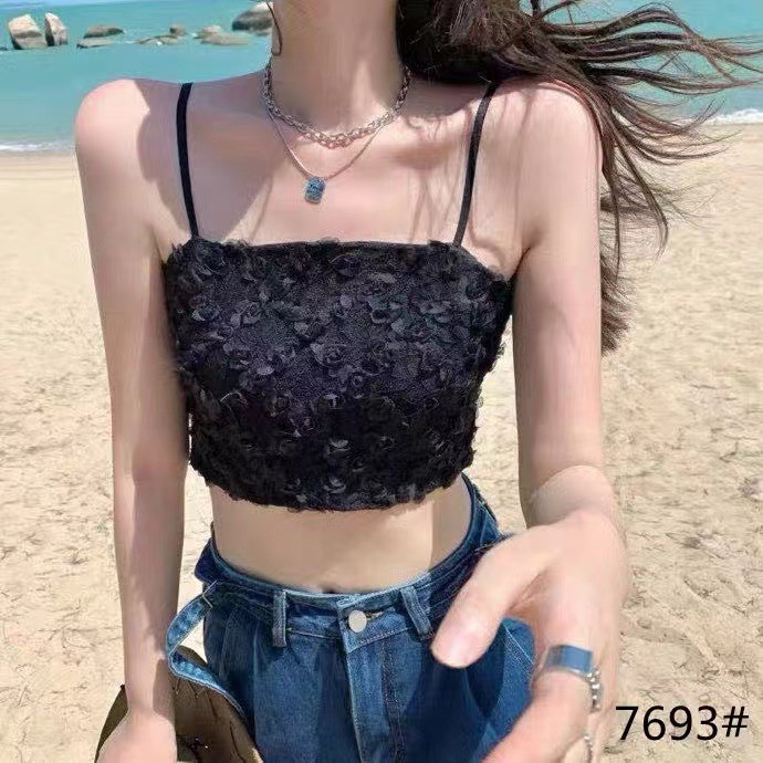 Transmisión en vivo nueva Rosa belleza espalda Correa envuelto pecho chaleco interior y exterior desgaste con almohadilla pecho encaje chica chaleco