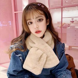 Popular winter rabbit fur scarf women's thickened plush scarf Korean style faux fur fur collar versatile cute fur collar