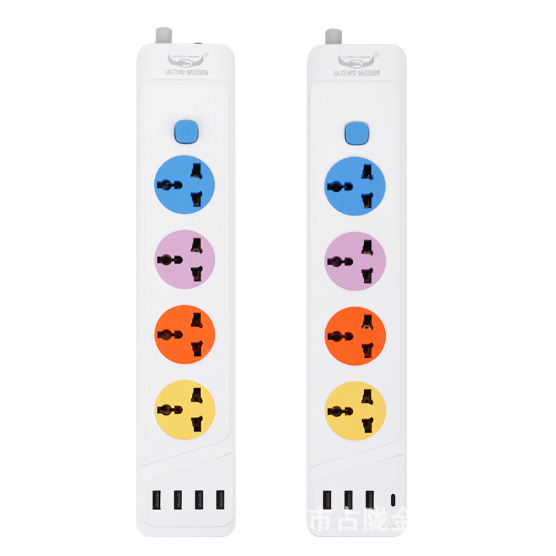 Protector de sobrecarga con cable eléctrico con puerto USB-C cargado con conector de conector de cable de extensión de color