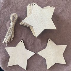 Creative wooden five-pointed star pendants for holiday decor, DIY Christmas tree accessories—natural-color cut-out five-star designs