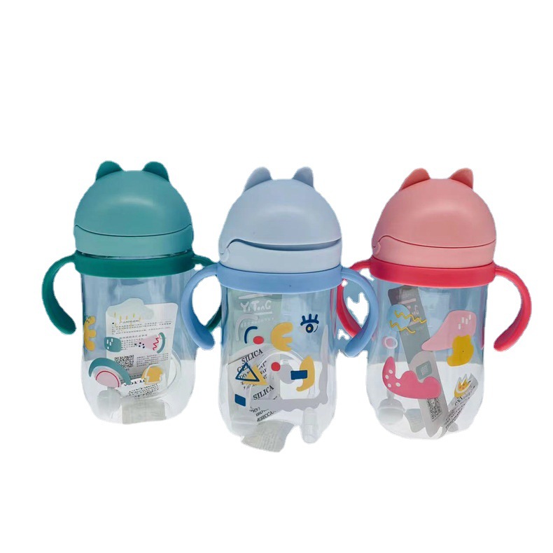 Tongqu gato 350ML paja de los niños taza de plástico taza de beber del bebé estudiante Flip taza de agua taza de beber de aprendizaje