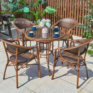Outdoor Rattan Table and Chair Set for Courtyard Balcony, Including Chair and Coffee Table, Suitable for Outdoor Garden Cafes