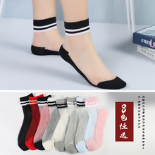 袜子女春夏新款透明水晶玻璃丝女袜简约风横条水晶袜女厂家批发