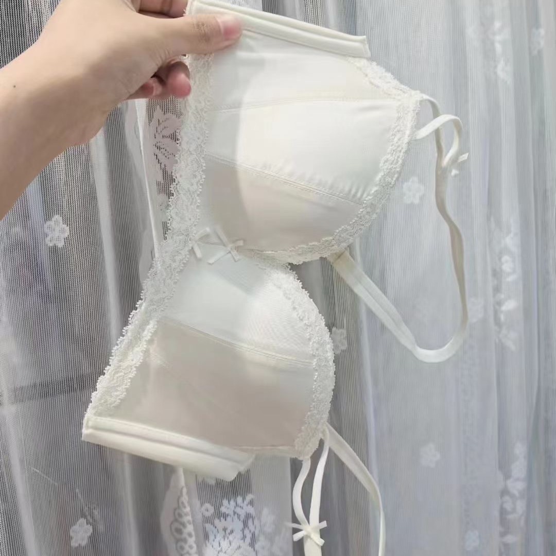 8076 Estilo dulce y puro satén sin anillo de acero, pechos pequeños, ropa interior de recolección, soporte superior, sujetador de ajuste cómodo y transpirable