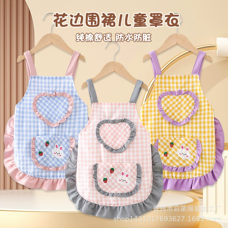 Платье принцессы для маленьких девочек, летний нагрудник для еды, защитная одежда для детского сада, водонепроницаемый и грязеотталкивающий детский фартук из чистого хлопка