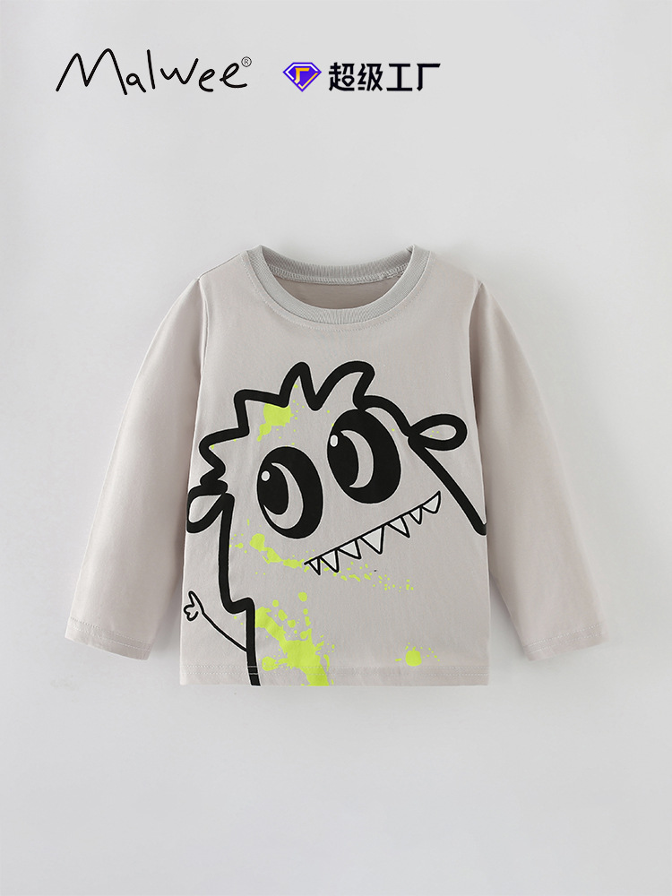 Camisa de cuello redondo para niños malwee transfronteriza otoño e invierno nueva camiseta europea y americana para niños pequeños y medianos