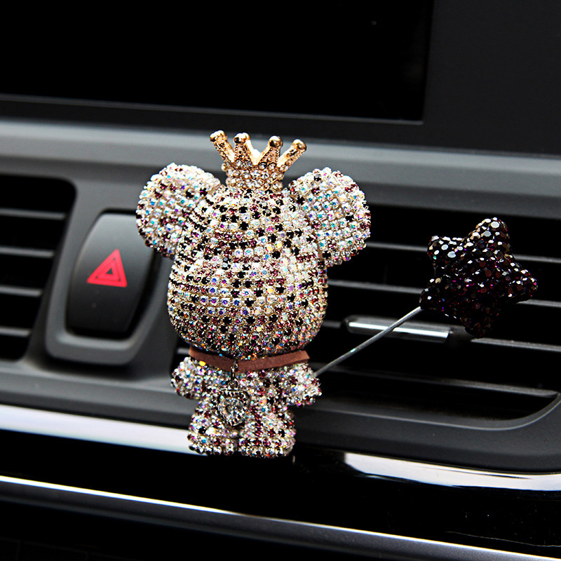Adorno para Coche con Forma de Oso Violento con Pedrería, Figura de Oso, Decoración para Coche, Soporte para Perfume de Coche con Diseño de Dibujos Animados, Regalo para Mujer