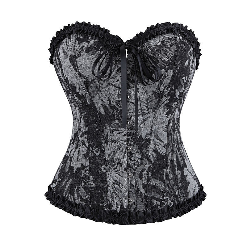 European and American Cross-Border Court-Style Corsets, Monet Oil Painting Jacquard Boned Corsets, Ruffled Lace Slimming Shapewear Wholesale