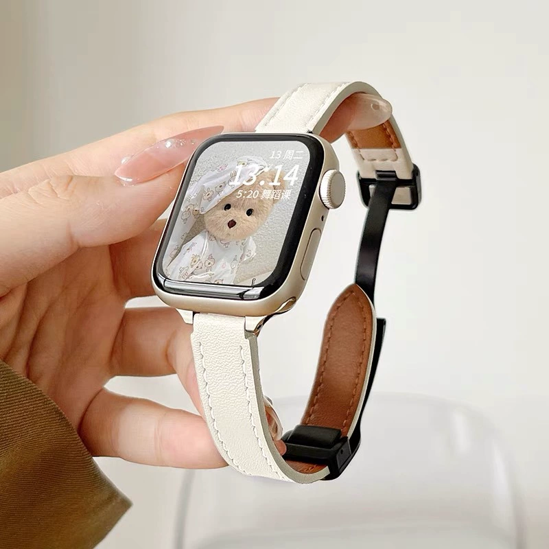 Подходит для Apple Watch 10/11 тонкое цветовое соответствие магнитная пряжка кожаный браслет iwatch9876 продвинутые часы