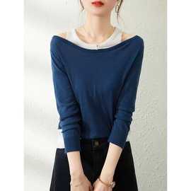 轻熟风设计感别致圆领套头毛衣内搭打底针织衫慵懒风上衣女