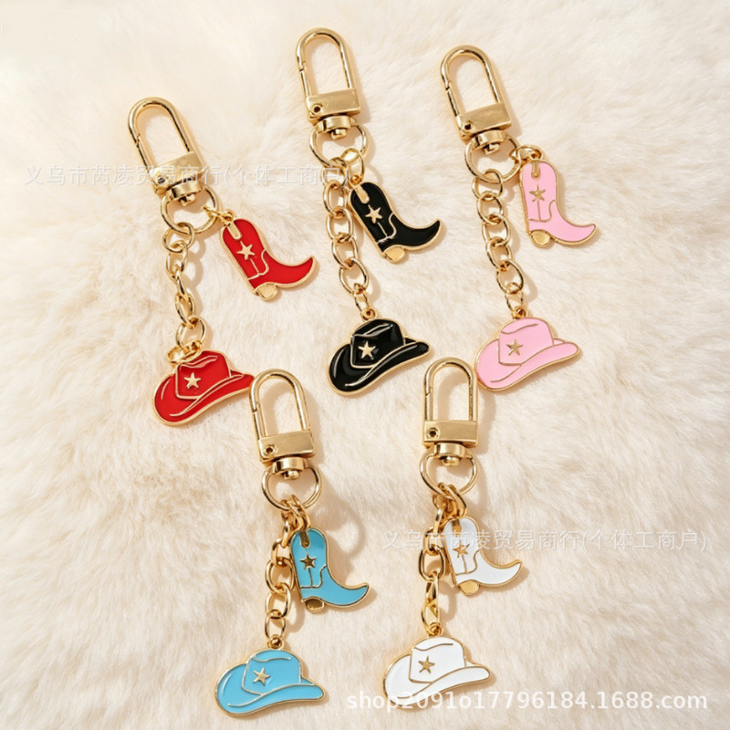 Y2K American Western Style Pendant, Five-Pointed Star Cowboy Boots and Cowboy Hat Key Chain, Personalized Backpack Pendant Wholesale