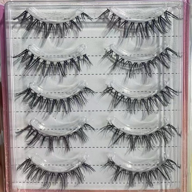 Suministro directo de fábrica transfronteriza natural larga Cruz gruesa japonés 3D afilado tallo transparente Luna doblar pestañas postizas