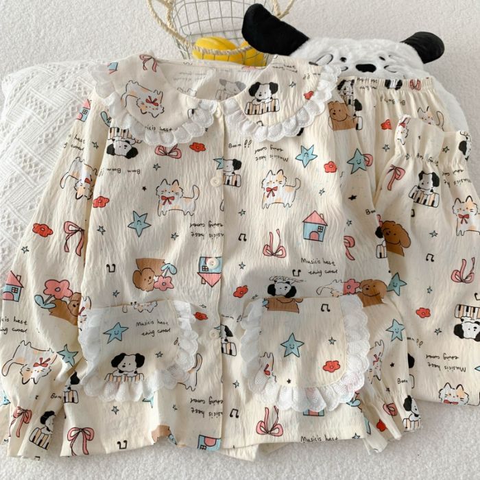 Pequeño libro rojo chatarra transmisión en vivo explosión nuevo pijama de algodón nube de manga larga mujer primavera dulce dibujos animados ropa para el hogar