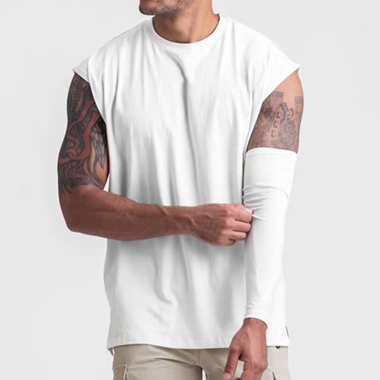 Cross-border American Sports Leisure Raglan Sleeve Breathable Basketball Training Men's Sleeveless Vest Pure Cotton Raglan T-shirt