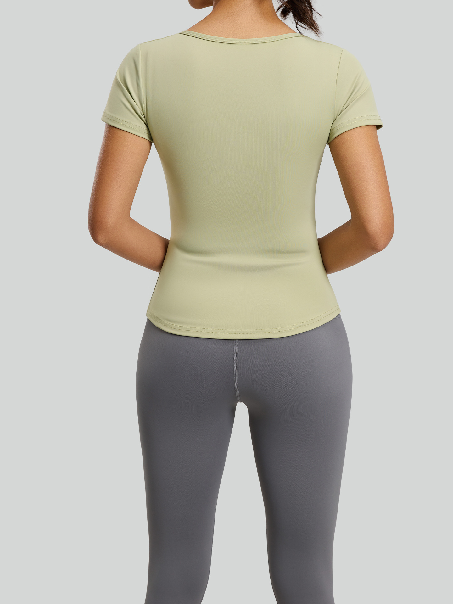 Juyitang traje deportivo con cuello en V nude fitness plisado camiseta todo fósforo top deportivo traje de yoga para correr mujer