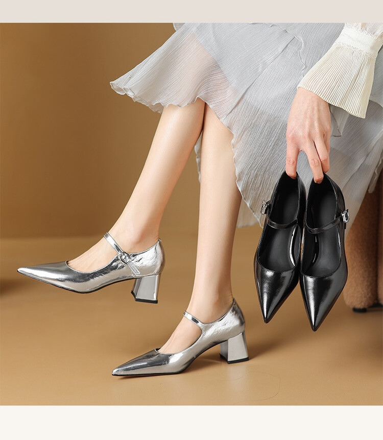 CHIKO Alicja Pointy Toe Block Heels Mary Jane Shoes