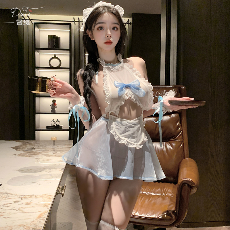 仙懿情趣内衣性感网纱透视蝴蝶结诱惑睡衣qqny禁欲系女仆免脱套装