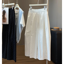 时尚波点阔腿裤女夏季2026韩系松紧腰直筒宽松显瘦休闲百搭八分裤