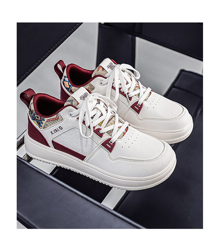 Giày sneaker cổ thấp mũi tròn rộng, đế dày tăng chiều cao, mặt da chống nước, dây buộc — Bạch tửu đỏ 8811, Trắng kaki 8811, Trắng đen 8811 chi tiết 23