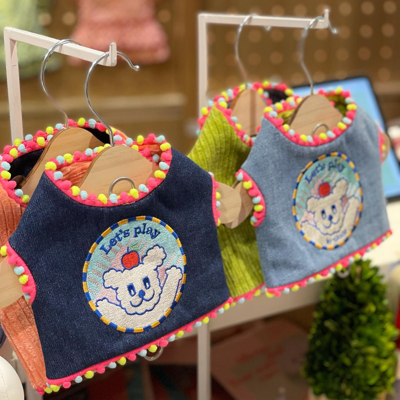 INS Style Korean Shades Denim Apple Puppy Embroidered Breathable Four Seasons Chest Strap Pet Dog Maltese