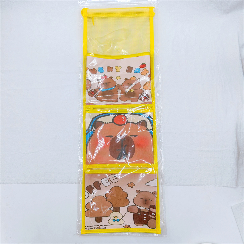 캐릭터 3칸 벽걸이 수납포켓 문뒤 소품 정리함 17x52cm