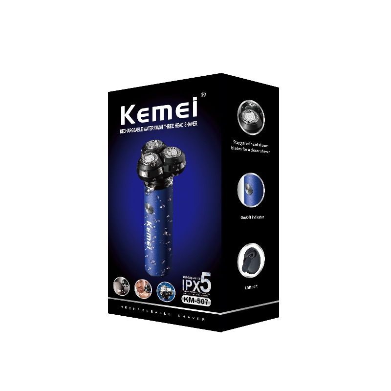 Afeitadora eléctrica Kemei para uso doméstico, afeitadora portátil para hombre KM-507, afeitadora rotativa ultralimpiadora de carga rápida