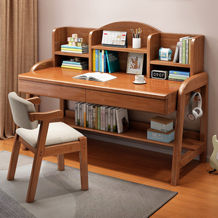 Study Table, Primary School Student Writing Desk and Chair Set, Home Simple Academic Master Desk, Liftable All Solid Wood Children's Desk