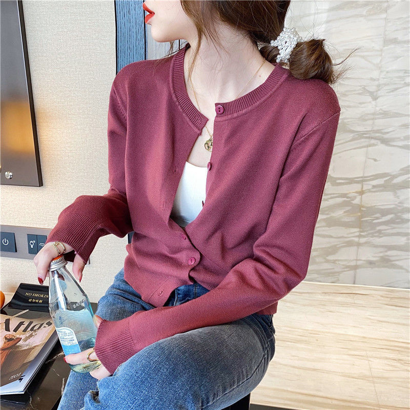 2026 Spring and Autumn New Black Jacket for Women, Thin Knitted Cardigan Sweater, Versatile Button Long Sleeve Bm Top