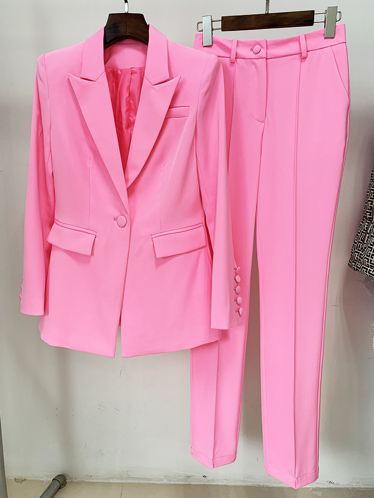 Star Business Wear One Button Cloth Cover Mid Length Suit Skinny Pants Suit Two Piece Suit
