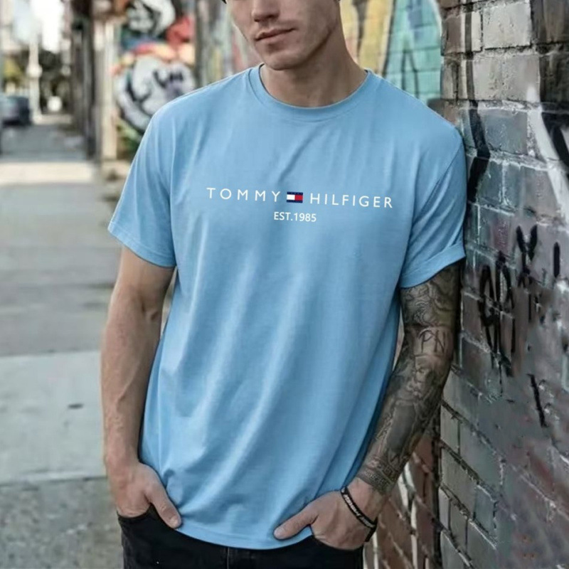 Hilfiger pure cotton short-sleeve T-shirt, loose and breathable, heavy-weight summer men's T-shirt Hilfiger pure cotton short-sleeve T-shirt, loose and breathable, heavy-weight summer men's T-shirt
