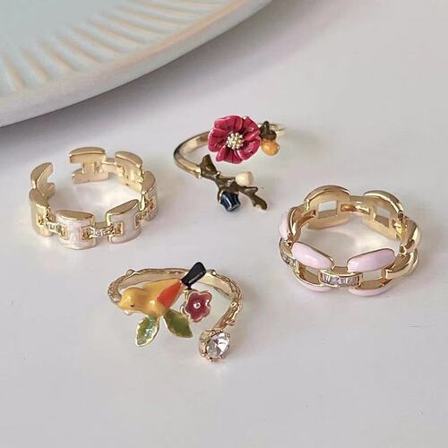 Flower ring for women Korean style fashion fresh love water drop open ring stackable elegant index finger ring trendy