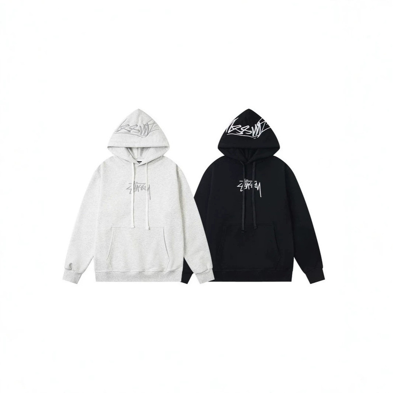 Cross-Border Trendy Brand Stussy Ss25 Hooded Sweatshirt with Logo Lettering and Double Embroidery, American Retro Style, Unisex