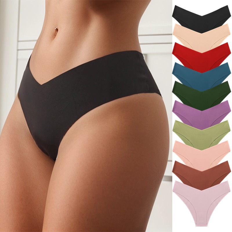 AliExpress European size ice silk seamless underwear women's fashion V-cut briefs solid color breathable fabric women's underwear AliExpress European size ice silk seamless underwear women's fashion V-cut briefs solid color breathable fabric women's underwear