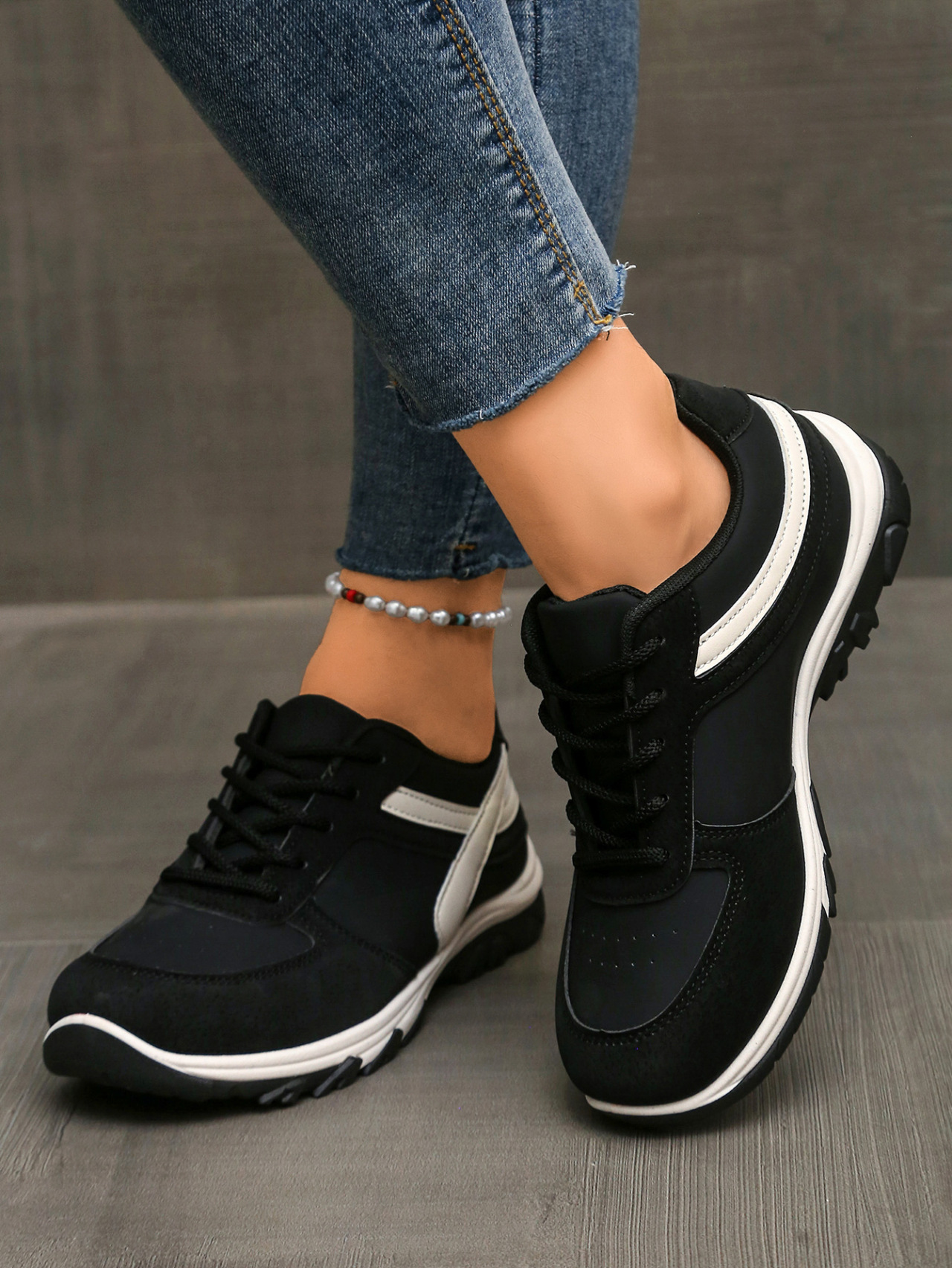 Women's Colour Block Lace-up Trainers Comfortable Casual Shoes_voghion.com