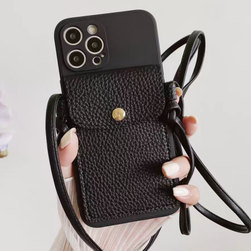 简约卡包适用iPhone16promax手机壳苹果14/13斜挎背带17全包15女x