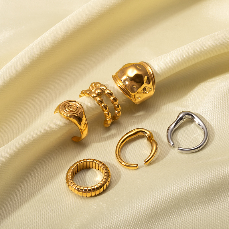 12g Weight PVD Coated Gold Plating Process Real Gold Plated Plating Material Open Rings Classification One Size Ring Size 1 Piece Quantity Holiday, Daily Occasion 304 Stainless Steel Material Geometric Pattern Women's Gender Retro Style Wholesale Jewelry Retro Geometric 304 Stainless Steel 18K Gold Plated Open Rings 10